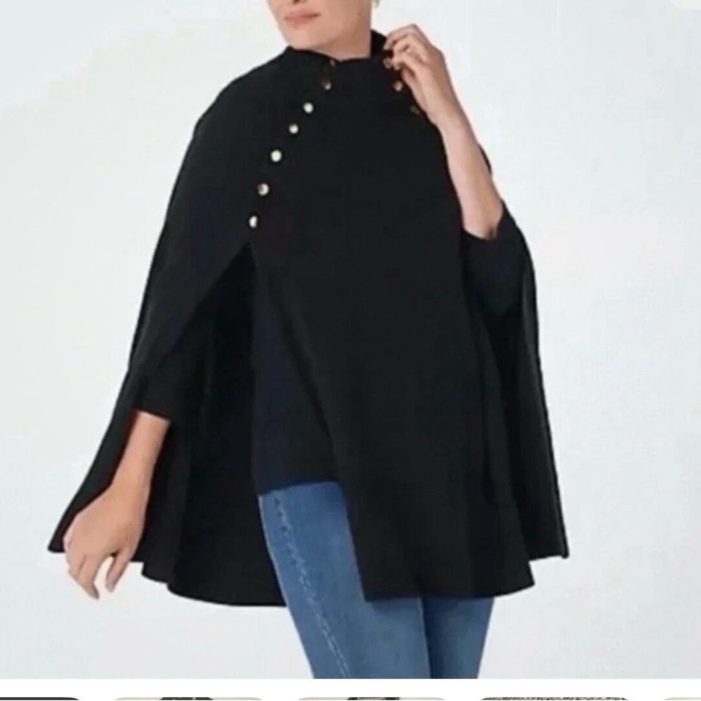 G.I.L.I. Women's Sweater Cape with Button Noir Black Small/XS Cardigan Poncho